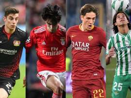 Da esquerda para a direita: Kai Havertz, Joao Felix, Nicolò Zaniolo e Diego Lainez. EFE/AFP