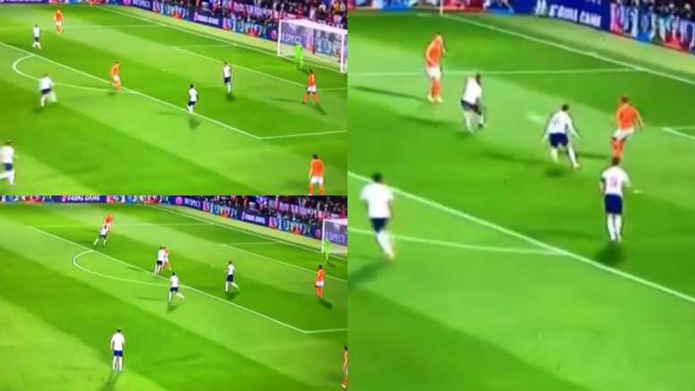 De Jong fue capaz de sacar la pelota limpia en una presión muy agresiva de Inglaterra. Captura/TEN2