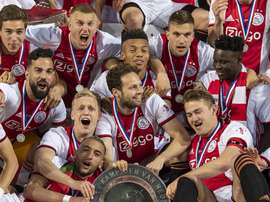 De Ligt avoided talking about Barcelona after Ajax's Eredivisie glory. Twitter/AFCAjax