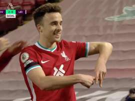 Diego Jota, Liverpool's star man celebrates. Screenshot/DAZN