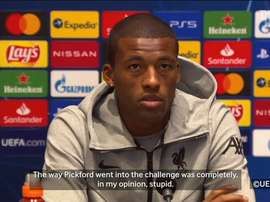Wijnaldum has criticised Jordan Pickford for injuring van Dijk. DUGOUT