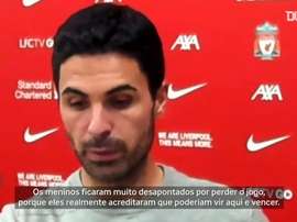Mikel Arteta falou após a derrota do Arsenal para o Liverpool. DUGOUT