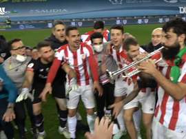 Asier Villalibre was a very happy man during Athletic's trophy celebration. DUGOUT