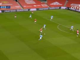 Man City GK Zack Steffen made a great save to stop Bruno Fernandes scoring. DUGOUT