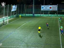 Cornella keeper Ramon Juan made history in the cup tie with Barca. DUGOUT