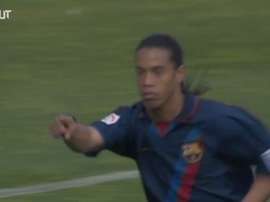 Ronaldinho scored a volley for Barca. DUGOUT