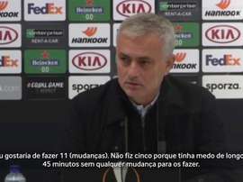 Mourinho concedeu entrevista coletiva e demonstrou sua insatisfação com derrota. DUGOUT