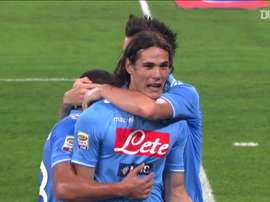Edinson Cavani got three goals for Napoli versus AC Milan at the San Paolo. DUGOUT