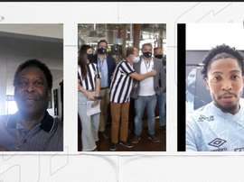 Pelé conversa com Marinho em homenagem do Santos pelos seus 80 anos. DUGOUT
