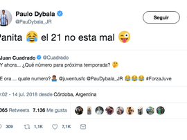 Dybala propone a Cuadrado il nuovo numero di maglia. Twitter/PauDybala_JR