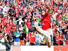 El central del Nàstic Pablo Marí celebra un tanto durante un partido. PabloMV5