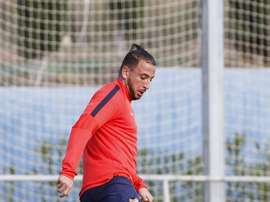 El delantero del Levante, Nabil Ghilas, en un entrenamiento del club valenciano. LevanteUD
