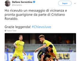 Stefano Sorrentino a reçu un message de CR7. Twitter/Sorrentino