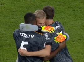 Leicester celebra la victoria en Cardiff . Captura
