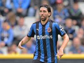 El nuevo futbolista del Karlsruher alemán, el español Jordi Figueras, en un partido con el Brujas. KSC