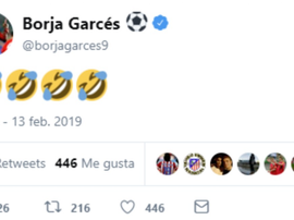 Borja Garcés publicó el mensaje en cuanto el árbitro anuló el gol... Twitter/borjagarces9