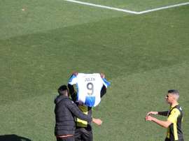 Emaná le dedicó el gol a Julen y a su familia. CFHércules