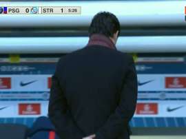Emery se lamente après le premier but de Strasbourg. twitter/ESPN