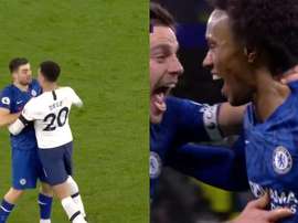 Kovacic and Dele Alli argued before Chelsea won a penalty. Capturas/DAZN