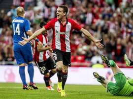 Eraso, del Athletic, celebra un gol frente a Inter Baku. Twitter