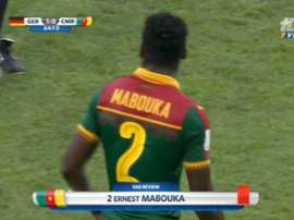Ernest Mabouka was sent off after VAR was consulted. Twitter