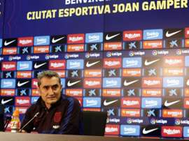 Ernesto Valverde participou da coletiva prévia ao encontro diante do Levante. Twitter/FCBarcelona_es