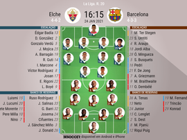 Escalações - Elche e Barcelona - 20ª rodada LaLiga - 24/01/2021. BeSoccer