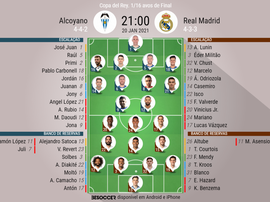 Escalações de Alcoyano e Real Madrid pela Copa do Rei da Espanha 2020-21. BeSoccer