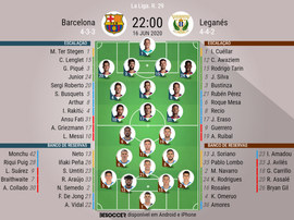 Escalações de Barcelona e Leaganés pela 29ª rodada do Campeonato Espanhol. BeSoccer