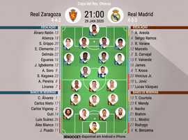 Escalações de Zaragoza e Real Madrid pelas oitavas de final da Copa do Rei 2019-20. BeSoccer