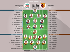 Escalações do Liverpool-Watford 17-03-18. BeSoccer