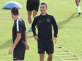 Espinho, durante un entrenamiento con el Málaga. Twitter