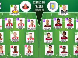 Éstos son los titulares del Sunderland-Aston Villa. BeSoccer