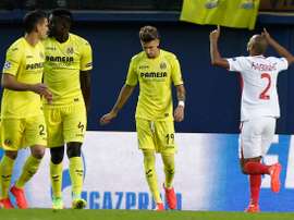 Fabinho celebrates scoring his penalty against Villarreal. UEFA