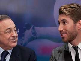 Florentino Pérez y Sergio Ramos, durante una reunión. Twitter