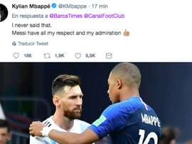 Mbappé aprovechó para piropear a Messi. AFP/Twitter
