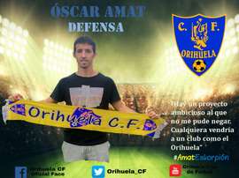 Fotomontaje de bienvenida a Óscar Amat. Orihuela CF