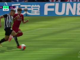 Newcastle ouvre le score à la 26e seconde contre Liverpool. Capture/DAZN