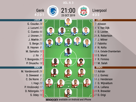 Genk v Liverpool, Champions League 19/20 R3, 23/10/19 - official line-ups. BeSoccer
