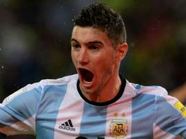 Lucas Alario celebrating a goal for Argentina. Goal