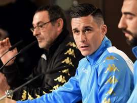Callejon (middle) and Albiol during the press conference. Goal