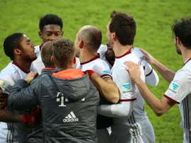 Bayern Munich players celebrating. Goal