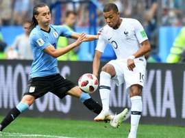 Diego Laxalt Kylian Mbappe Uruguay France World Cup. Goal
