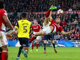 Gestede with a spectacular overhead kick. Goal