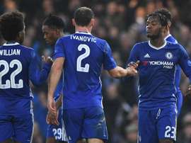 Chelsea players celebrating. Goal