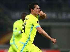 Jeremy Perbet celebrating after scoring the winner. Goal