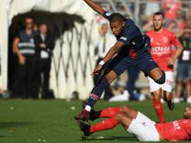 Kylian Mbappe was sent off in the match. GOAL