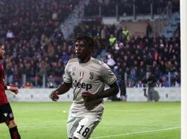 Moise Kean after scoring for Juventus against Cagliari. GOAL