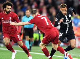 Neymar James Milner Mohamed Salah Liverpool PSG UEFA Champions League. Goal