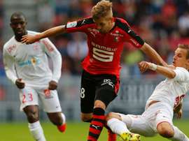Pedro Henrique et Benoit Pedretti dans le match de Ligue 1 entre Rennes et Nancy. AFP